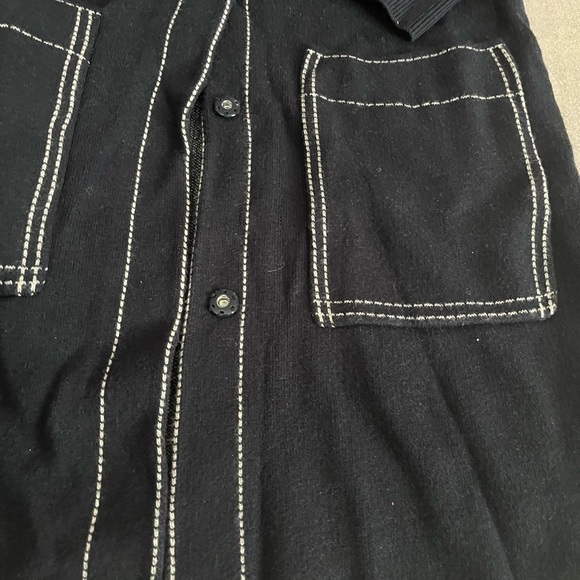 [M]Banana Republic Contrast Stitch Wool Blend Navy Belted SweaterJacket - Picture 4 of 12